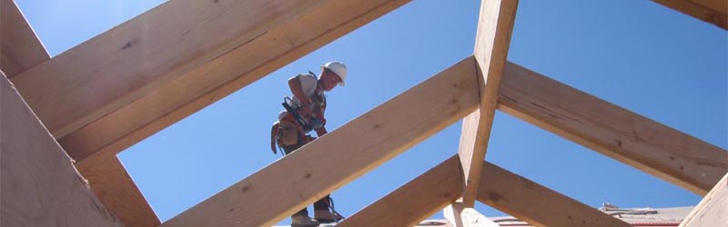 Tim Hattle of Hattle Framing Inc. nailing down the roof